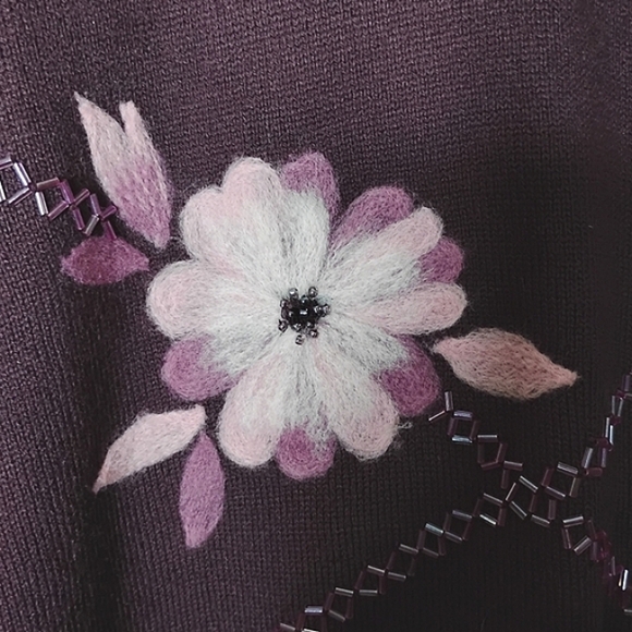 Jenny Purple Cardigan Sweater 3X Felted Floral Beaded Detail Cottagecore Holiday - Picture 4 of 8